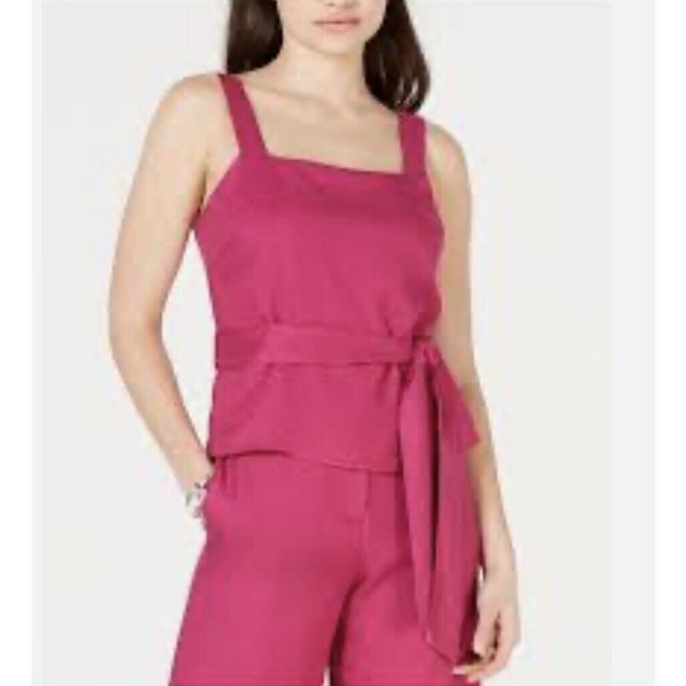 George ME Mark Eisen Fuchsia Pink Cotton Peplum Tie Waist Tank Top XL 16/18‎